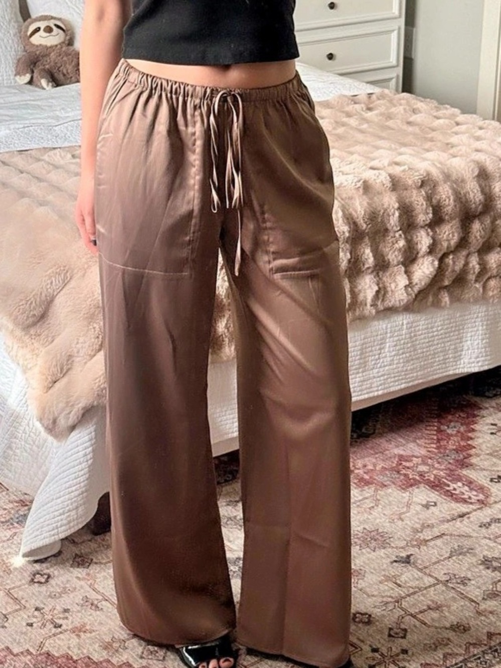 PrettyLittleThing Wide Leg Pants in Mushroom/Taupe Brown Small (4) NWT